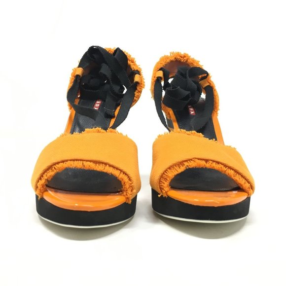 NEW Prada Lace Up Sandals Size 37.5/7.5 US Orange - Picture 8 of 10